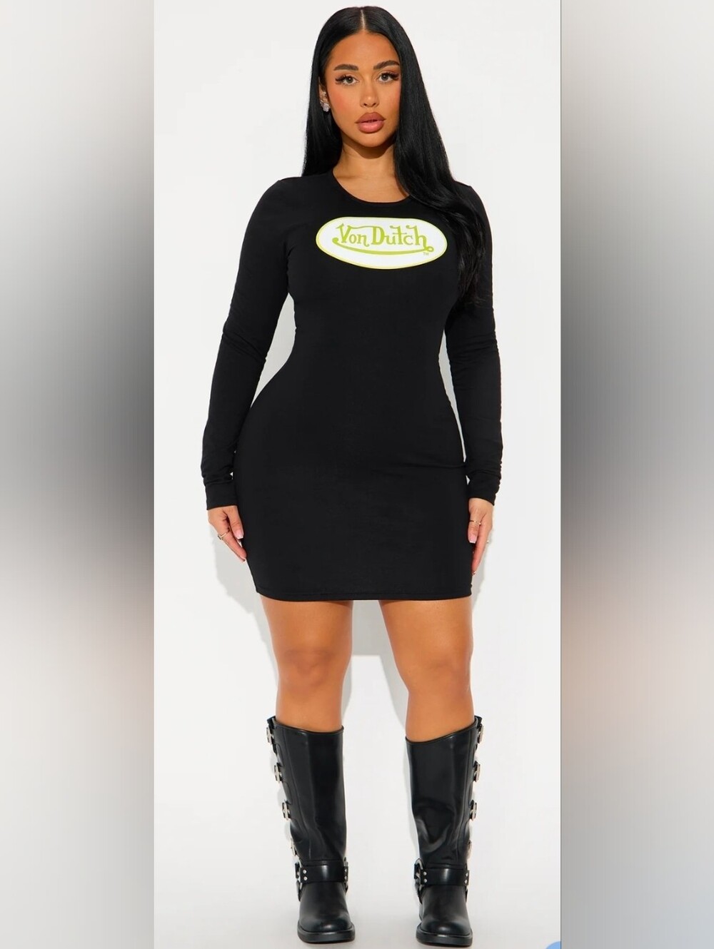 Von Dutch Black Logo Long Sleeve Mini Dress